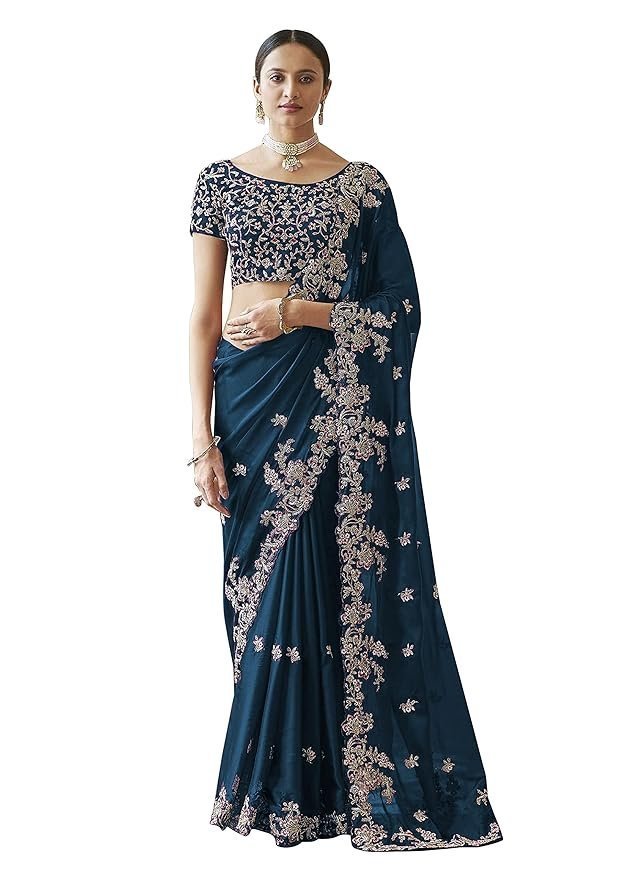 81ledaC-fwL._SY879_.jpg Women's Rangoli Silk Heavy Embroidred saree - Image 1